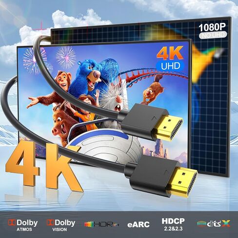 كابل HDMI قصير 1FT 5 حزم، سلك HDMI 2.0 نحيف 4K 1 FT مرن متعدد | كابل HDMI إلى HDMI بطول 1 قدم متعدد الحزمة، 4K@60 هرتز، 2K@165/144 هرتز، ثلاثي الأبعاد، HDCP 2.2، HDR، ARC & CL3 مُصنف للكاميرا والكمبيوتر المحمول والشاشة والتلفزيون ومكبرات الصوت in Kuwait