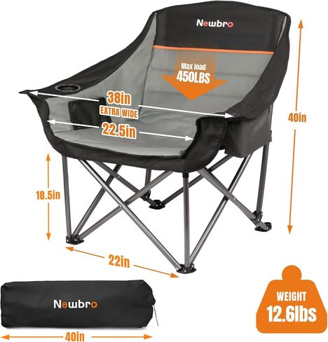 2 Pack Big Heavy Duty Camping Chairs with Cooler Bags, XL Fully Padded Folding Portable Camping Chairs for Adults, Oversized Outdoor Patio Lawn Chair with Arm Cup Holder Supports 450lbs in Saudi Arabia