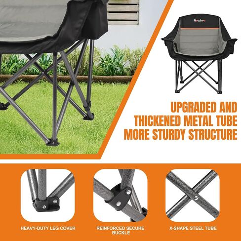 2 Pack Big Heavy Duty Camping Chairs with Cooler Bags, XL Fully Padded Folding Portable Camping Chairs for Adults, Oversized Outdoor Patio Lawn Chair with Arm Cup Holder Supports 450lbs in Saudi Arabia