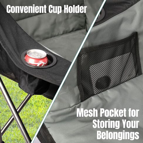 2 Pack Big Heavy Duty Camping Chairs with Cooler Bags, XL Fully Padded Folding Portable Camping Chairs for Adults, Oversized Outdoor Patio Lawn Chair with Arm Cup Holder Supports 450lbs in Saudi Arabia