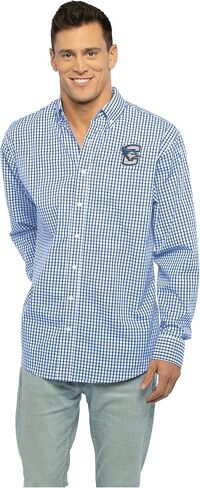 Vantage Apparel Men's Collegiate Easy-Care Long Sleeve Gingham Check Button Down Shirt, Georgia Tech Yellow Jackets, Navy, Small in Kuwait