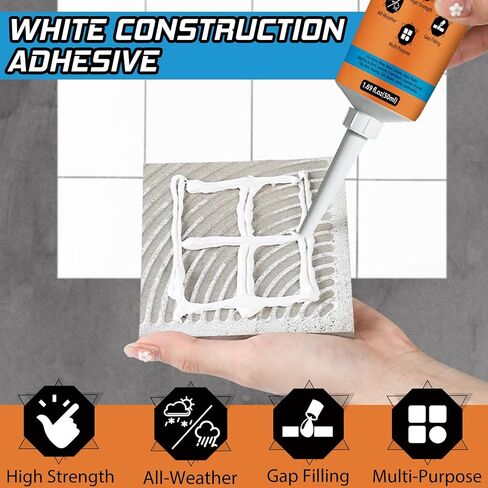 Construction Adhesive Heavy Duty, Cement Glue, Tile Adhesive, Versatile Concrete Glue for Tile, Cement, Floor, Stone, Wall, Wood & More, 3.38 Ounce Squeeze Tube, White, Pack of 1 in Saudi Arabia