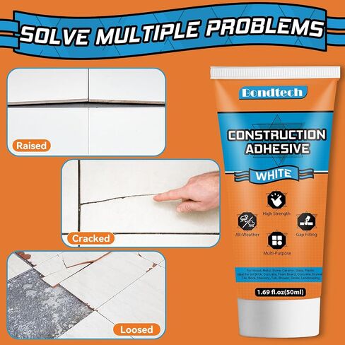 Construction Adhesive Heavy Duty, Cement Glue, Tile Adhesive, Versatile Concrete Glue for Tile, Cement, Floor, Stone, Wall, Wood & More, 3.38 Ounce Squeeze Tube, White, Pack of 1 in Saudi Arabia