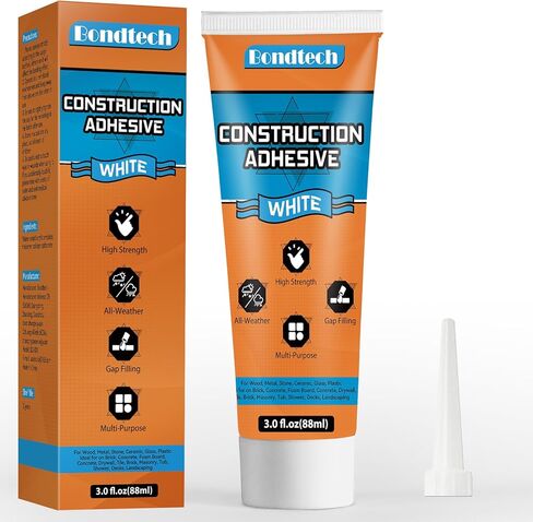 لاصق البناء عالي التحمل، غراء أسمنتي، لاصق البلاط، غراء خرساني متعدد الاستخدامات للبلاط والأسمنت والأرضيات والحجر والجدار والخشب والمزيد، أنبوب ضغط 3.38 أونصة، أبيض، عبوة من قطعة واحدة in Kuwait