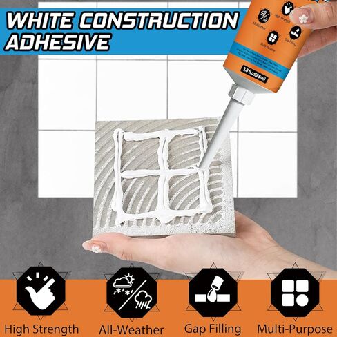لاصق البناء عالي التحمل، غراء أسمنتي، لاصق البلاط، غراء خرساني متعدد الاستخدامات للبلاط والأسمنت والأرضيات والحجر والجدار والخشب والمزيد، أنبوب ضغط 3.38 أونصة، أبيض، عبوة من قطعة واحدة in Kuwait