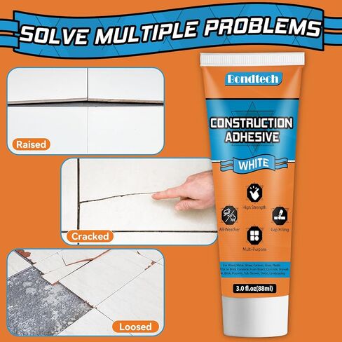 لاصق البناء عالي التحمل، غراء أسمنتي، لاصق البلاط، غراء خرساني متعدد الاستخدامات للبلاط والأسمنت والأرضيات والحجر والجدار والخشب والمزيد، أنبوب ضغط 3.38 أونصة، أبيض، عبوة من قطعة واحدة in Kuwait