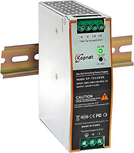 75W 12V Din Rail Mount Power Supply 12V 6.25A Output AC-DC Industrial Power Adapter 100~240V AC Input Din-Rail Switching Power Supply with Over Load/Temperature Short Circuit Protection in Saudi Arabia
