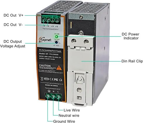75W 12V Din Rail Mount Power Supply 12V 6.25A Output AC-DC Industrial Power Adapter 100~240V AC Input Din-Rail Switching Power Supply with Over Load/Temperature Short Circuit Protection in Saudi Arabia