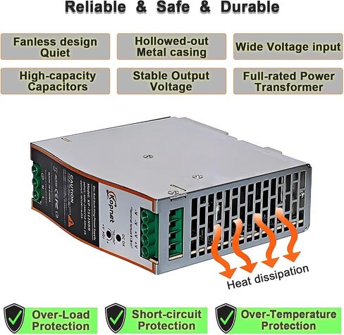 75W 12V Din Rail Mount Power Supply 12V 6.25A Output AC-DC Industrial Power Adapter 100~240V AC Input Din-Rail Switching Power Supply with Over Load/Temperature Short Circuit Protection in Saudi Arabia