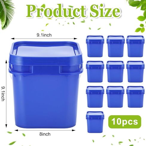 Suzile 10 Pcs 2.2 Gallon Plastic Bucket with Lid Square Bucket 10L Utility Industrial Pail with Handle Food Grade Container for Food Oil Tub Water Fishing Paint House Cleaning Car Washing(Black) in Kuwait