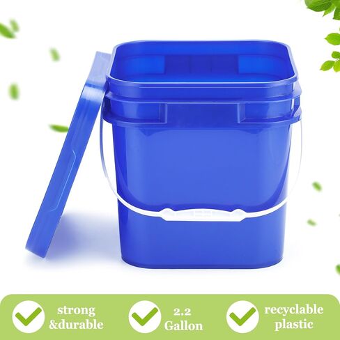 Suzile 10 Pcs 2.2 Gallon Plastic Bucket with Lid Square Bucket 10L Utility Industrial Pail with Handle Food Grade Container for Food Oil Tub Water Fishing Paint House Cleaning Car Washing(Black) in Kuwait