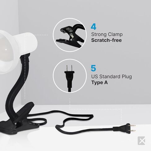 مصباح مكتب Xtricity LED، معقوفة قابلة للتعديل 360 درجة، مصباح للمنزل والمكتب مع لمبة 7 وات A19، 120 فولت، مفتاح تشغيل/إيقاف، ارتفاع 14 بوصة - مصابيح قراءة لطاولة بجانب السرير، مسكن جامعي (لمسة نهائية سوداء) in Kuwait