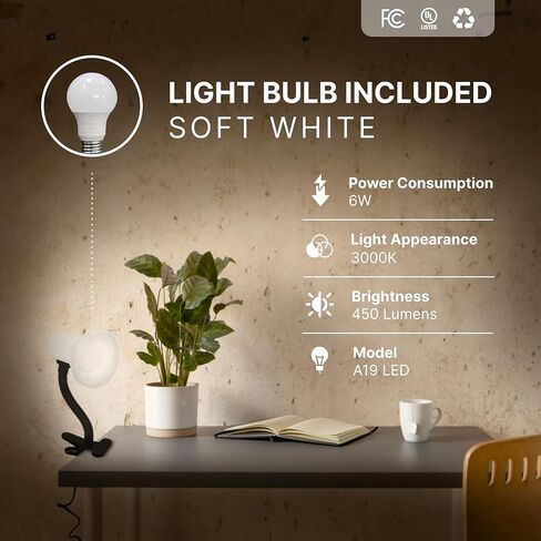 مصباح مكتب Xtricity LED، معقوفة قابلة للتعديل 360 درجة، مصباح للمنزل والمكتب مع لمبة 7 وات A19، 120 فولت، مفتاح تشغيل/إيقاف، ارتفاع 14 بوصة - مصابيح قراءة لطاولة بجانب السرير، مسكن جامعي (لمسة نهائية سوداء) in Kuwait
