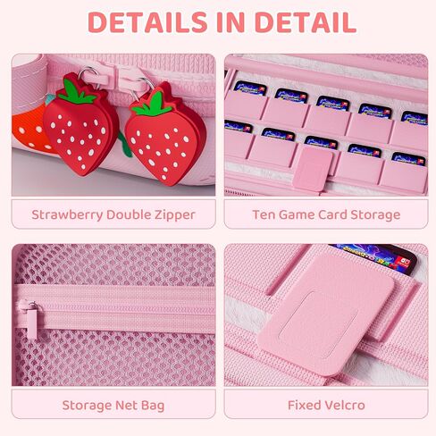 FUNDIARY Pink Carrying Case for Nintendo Switch 2 (2025), Strawberry Shockproof Accessories with Durable Portable Travel Case, Large Capacity Protective Cover Skin with 10 Game Card Slots for Switch 2 in Saudi Arabia