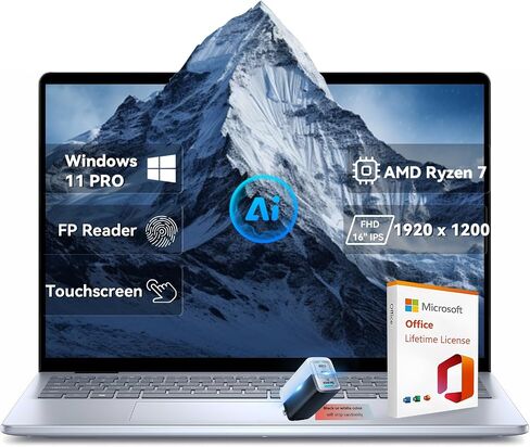Dell Inspiron 16" FHD + Touchscreen Business Laptop, AMD Ryzen 7 8840U | AMD Radeon Graphics, 32GB DDR5 | 1TB SSD, Copilot AI, Backlit KB, FP Reader, Webcam, Win 11 Pro + MS Office, w/Accessories in Saudi Arabia