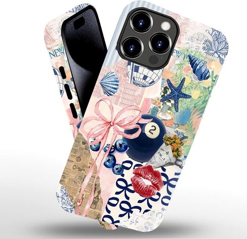 حالة لـ iPhone 15 ، [متوافق مع Magsafe] Coquette Collage Aesthetic Bow Phone ، حالة مقاومة للصدمات المقاومة للخدش (لـ iPhone 15) in Kuwait