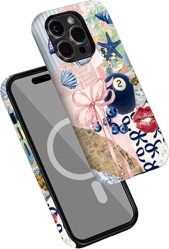 حالة لـ iPhone 15 ، [متوافق مع Magsafe] Coquette Collage Aesthetic Bow Phone ، حالة مقاومة للصدمات المقاومة للخدش (لـ iPhone 15) in Kuwait