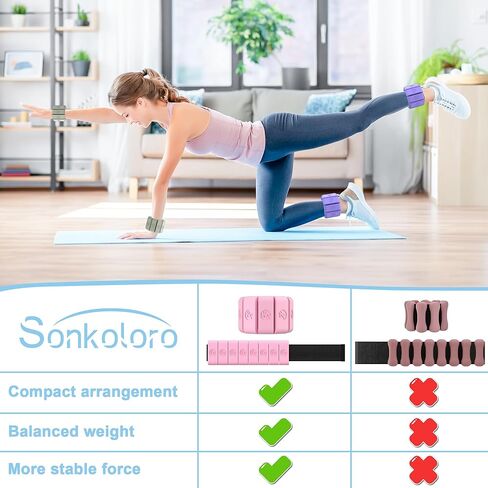 Ankle wrist Weights for Women, 1 Pair (2.2lb) Non-Slip Hand & Leg Weighted for Strength Training, Walking, Running, Yoga, Pilates, and Jogging Black Vine4 in Kuwait