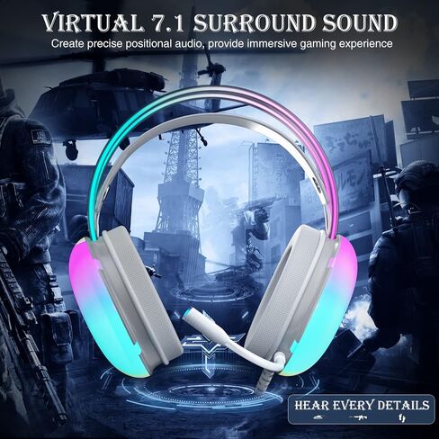 AULA USB Gaming Headset with Mic for PC, RGB Rainbow Backlit Headphone, Virtual 7.1 Surround Sound, 50mm Driver, Soft Memory Earmuffs, Wired Laptop Desktop Computer Headset, Green, S505 in Saudi Arabia