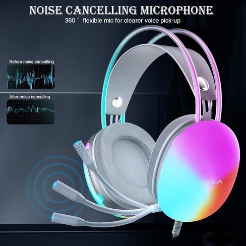 AULA USB Gaming Headset with Mic for PC, RGB Rainbow Backlit Headphone, Virtual 7.1 Surround Sound, 50mm Driver, Soft Memory Earmuffs, Wired Laptop Desktop Computer Headset, Green, S505 in Saudi Arabia