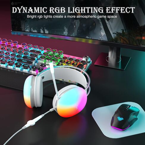 AULA USB Gaming Headset with Mic for PC, RGB Rainbow Backlit Headphone, Virtual 7.1 Surround Sound, 50mm Driver, Soft Memory Earmuffs, Wired Laptop Desktop Computer Headset, Green, S505 in Saudi Arabia