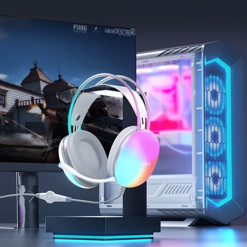 AULA USB Gaming Headset with Mic for PC, RGB Rainbow Backlit Headphone, Virtual 7.1 Surround Sound, 50mm Driver, Soft Memory Earmuffs, Wired Laptop Desktop Computer Headset, Green, S505 in Saudi Arabia