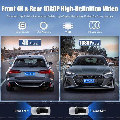 Front 4K + Rear 1080P Dash Cam for Audi 2019 2020 2021 2022 2023 2024 A4 A6 Allroad A3 A5 Q5 S4 S6 Q7 A8 S8 TT A7 S5 Q3 S3 S7 RS3 RS5 RS6 e-tron (Model A), OEM Look, WiFi & APP, 128GB Card in Saudi Arabia