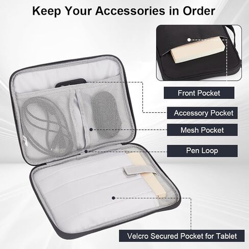 CREATCABIN 9-11 Tablet Bag Leather Tablet Sleeve Pad Carrying Bag Storage Case Accessory Organizer Canvas Charger Mouse for Electronic Product with Handle Office College 8.85x11.81 Inch-Brown in Saudi Arabia