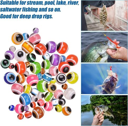 Fishing Beads Fish Eye Beads Kit Assorted Mixed Colors Fishing Line Bead 5mm 6mm 8mm 10mm Round Lure Eyes for Rigs Lure Making Supplies Saltwater Freshwater in Saudi Arabia