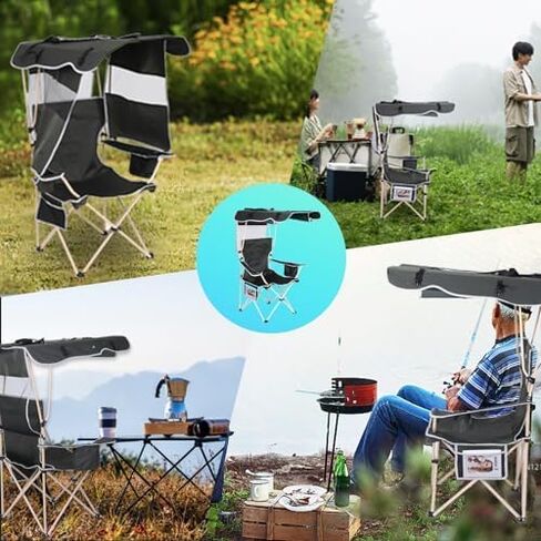 Camping Chair with Shade Canopy Outdoor Camping Chair Fishing Chair Shaded Comfort Essential with Sun-Blocking Canopy Side Pocket Cup Holder for Outdoor Sports (2 Pack) in Saudi Arabia