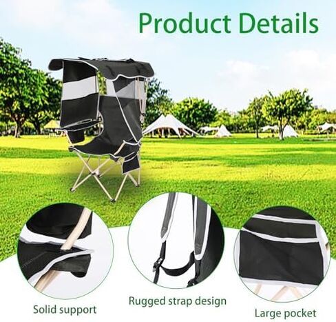 Camping Chair with Shade Canopy Outdoor Camping Chair Fishing Chair Shaded Comfort Essential with Sun-Blocking Canopy Side Pocket Cup Holder for Outdoor Sports (2 Pack) in Saudi Arabia