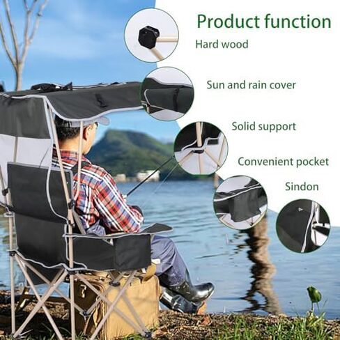 Camping Chair with Shade Canopy Outdoor Camping Chair Fishing Chair Shaded Comfort Essential with Sun-Blocking Canopy Side Pocket Cup Holder for Outdoor Sports (2 Pack) in Saudi Arabia