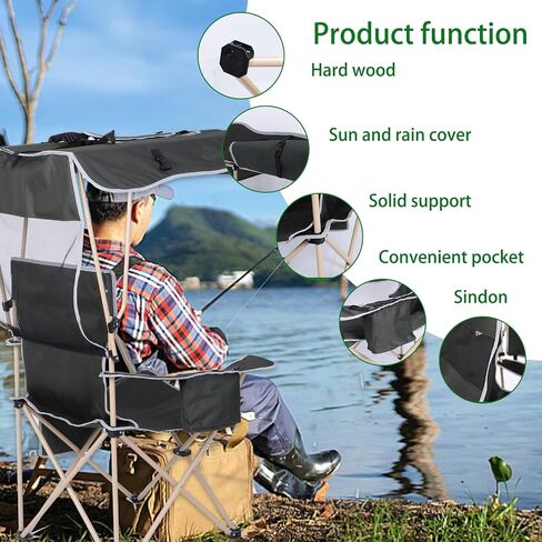 Camping Chair with Shade Canopy Outdoor Camping Chair Fishing Chair Shaded Comfort Essential with Sun-Blocking Canopy Side Pocket Cup Holder for Outdoor Sports (2 Pack) in Saudi Arabia