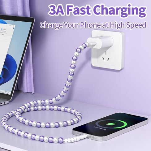 Vofuoe USB C لكابل iPhone ، [MFI Certified] سلك الشحن السريع 3.3 قدم حبات لؤلؤة أنيقة للبنات من أجل iPhone 14/13/12 in Saudi Arabia