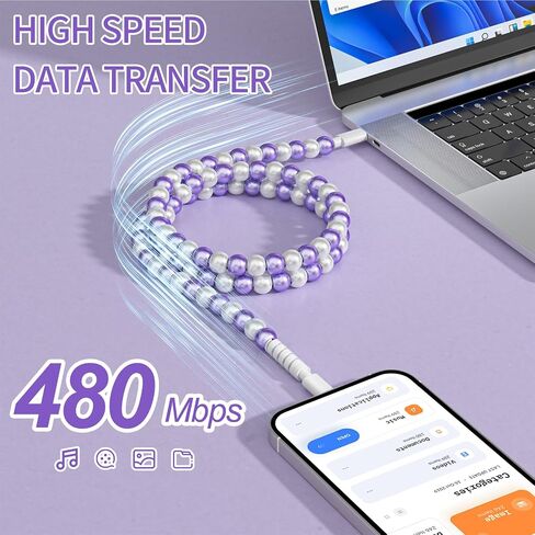 Vofuoe USB C لكابل iPhone ، [MFI Certified] سلك الشحن السريع 3.3 قدم حبات لؤلؤة أنيقة للبنات من أجل iPhone 14/13/12 in Saudi Arabia