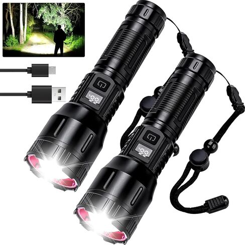 Flashlights High Lumens Rechargeable 2 Packs, 990,000 Lumens LED Battery Powered Tactical Handheld Flashlight with 5 Modes, Cob Side Light, USB C, Zoomable, Waterproof for Outdoor Emergencies in Saudi Arabia