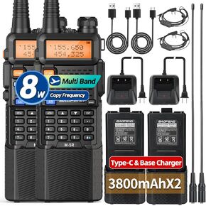 BAOFENG UV-5R New Ver. Ham Radio Long Range UV5R Handheld Walkie Talkies High Power Rechargeable 3800mAh Battery Multi Band Copy Frequency USB C Charger M-5R Two Way Radio for Hunting,2 Pack