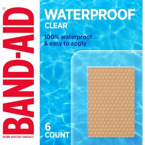 BAND-AID Brand Clear Waterproof Adhesive Bandages, Sterile First-Aid Bandages for Minor Wounds, Cuts & Scrapes, Clear Bandages + Quilt-Aid Pad to Cushion Wounds, Jumbo Wound Covers, 6 ct