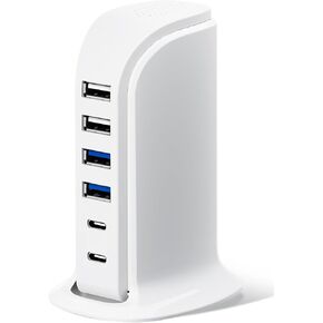 USB Charger, Charging Station for Multiple Devices 45W, Fast Charging Blocks with Dual Type C Ports, 4 USB Charging Hub Organizer Multiport for iPhone, Ipad, Smartphones, Travel Accessories