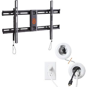 ECHOGEAR TV Wall Mount for TVs Up to 90" & in-Wall Cable Management Kit - Low Profile Design Holds TV 2.25" from Wall - Low Voltage Cable Kit Includes Hole Saw Drill Attachment