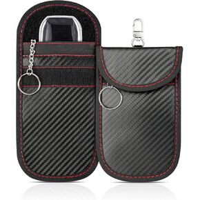 2 Pack Faraday Key Fob Protector, Premium Car RFID Signal Blocking Pouch, Secure Faraday Bag for Car Key Fob, Anti-Theft Case (Red+Blue, Small)