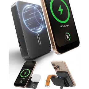 Mag-Safe 3 in 1 Portable Charger Wireless Charging Station, KU XIU 10000mAh Foldable Power Bank 15W Fast Charging, Travel Charger Battery Pack for iPhone 16/15/14/13/12, for Apple Watch, AirPods,Black