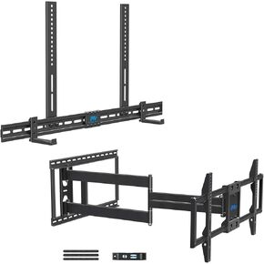 Mounting Dream Long Arm TV Wall Mount and Soundbar Bracket Bundle, TV Bracket for 42-90 Inch TVs, Max VESA 800x400mm and 150 LBS, Sound Bar Bracket for Soundbar with Holes/Without Holes Up to 20lbs