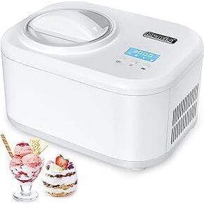 KUMIO 1.2-Quart Automatic Ice Cream Maker with Compressor, No Pre-freezing, 4 Modes Frozen Yogurt Machine with LCD Display & Timer, Electric Sorbet Maker Gelato Maker, Keep Cool Function