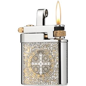 Antique Brass Lighter for Men, Flint Wheel Soft Flame, Vintage Lift Arm Design, Durable Outdoor Use, Gift for Men Dad Husband (Constantine)