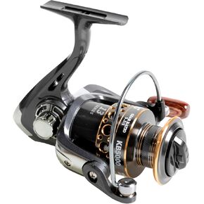 Spinning Fishing Reels with Left/Right Interchangeable Collapsible Wood Handle Powerful Metal Body 5.2:1 Gear Ratio Smooth 13BB CNC Aluminum Spool for Saltwater Freshwater (7000), Black/Gold