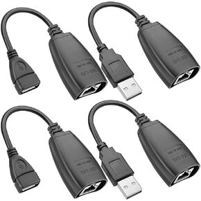 USB RJ45 Extension Adapter, 2 Pairs USB RJ45 Extender Over Cat5/Cat5e/Cat6 Cable Extension Cord Connector Up to 150ft Length