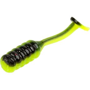 Strike King Mr. Crappie (MRCTZSLC-183) Teen-Zee Slabalicious Fishing Lure, Compact Soft Plastic Grub, Ribbed Body, Slender Paddle Tail, 1 1/4-Inches, 15-Pack, Tuxedo Black Chartreuse