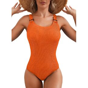 Herseas Women's One Piece Swimsuit Solid Ribbed Padded O Ring Wide Straps Scoop Neck Low Back 2025 Bathing Suit in Kuwait