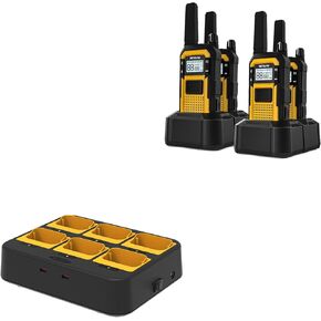 RB48 Heavy Duty Walkie Talkies(4 Pack) Bundle with Six-Way Walkie Talkie Charger, Waterproof Two Way Radio, Advanced Triple Proof, 2000 mAh, LED Indicators, AC/DC Adapter, Multiple Protection